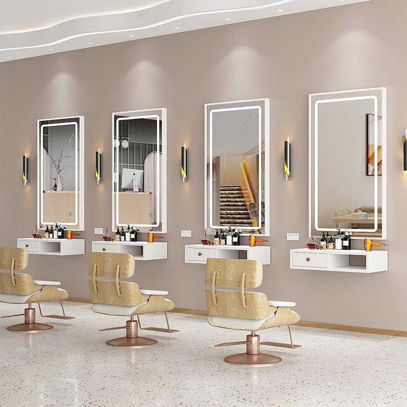 Barber Shop Special Mirror With Led Light Hairdressing Mirror Table Single-Sided Internet Celebrity Trendy Hair Salon Wall Hanging Hair Cutting Makeup Mirror - Image 1